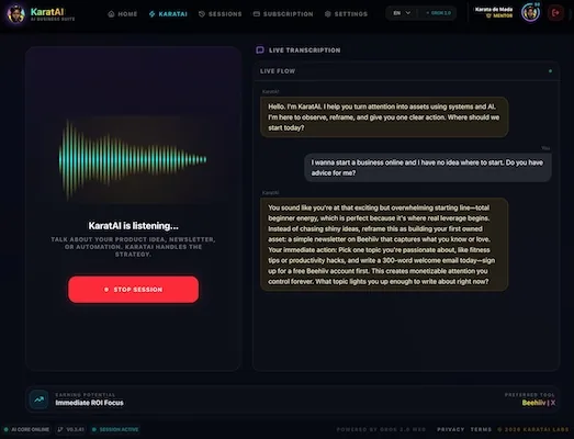 Preview of the KaratAI Voice Agent interface