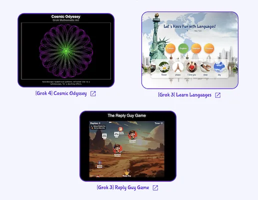 Preview of the Grok AI Game playground
